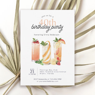 Modern Summer Cocktails 40th Birthday Party Invitation