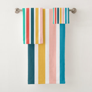 Modern Summer Colorful Vertical  Stripes   Bath Towel Set