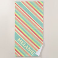 Modern Summer Colourful Diagonal Stripes Name