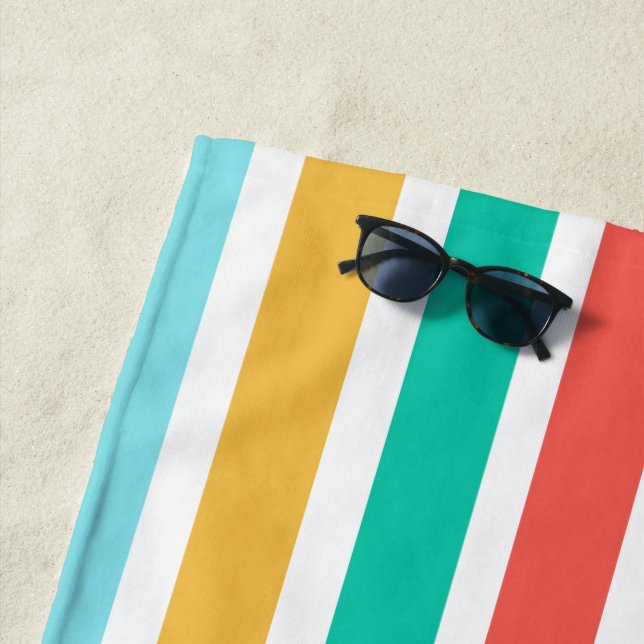 Modern Summer Colourful Vertical Stripes  Beach Towel (In Situ)