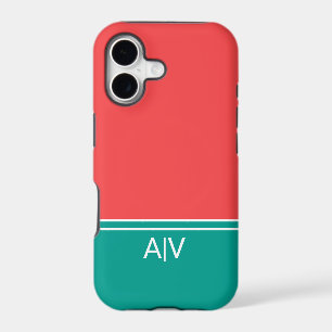 Modern Summer Coral Aquamarine Monogram