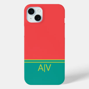 Modern Summer Coral Aquamarine Monogram iPhone 15 Mini Case
