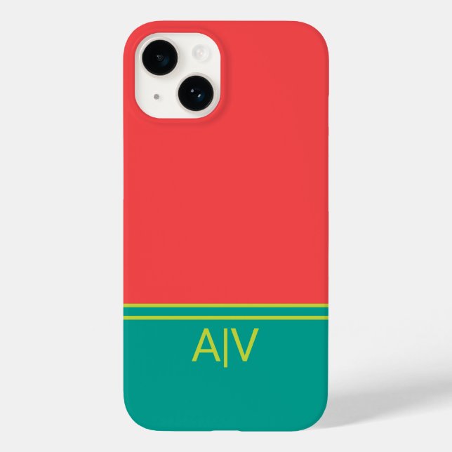Modern Summer Coral Aquamarine Monogram Case-Mate iPhone Case (Back)