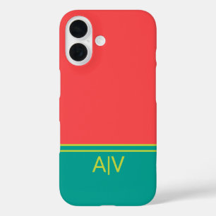 Modern Summer Coral Aquamarine Monogram iPhone 16 Case