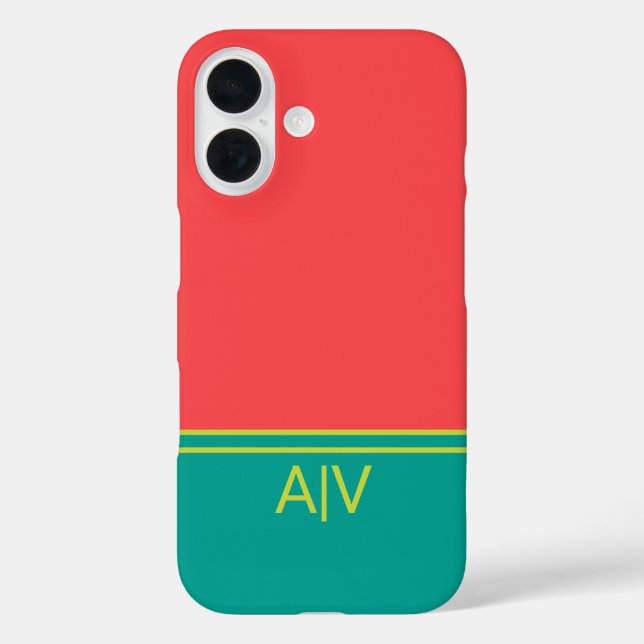 Modern Summer Coral Aquamarine Monogram Case-Mate iPhone Case (Back)
