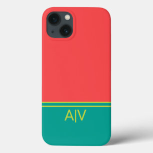 Modern Summer Coral Aquamarine Monogram iPhone 13 Case