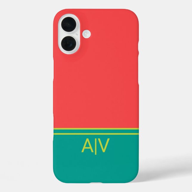 Modern Summer Coral Aquamarine Monogram Case-Mate iPhone Case (Back)
