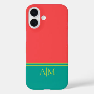 Modern Summer Coral Aquamarine Monogram iPhone 16 Case