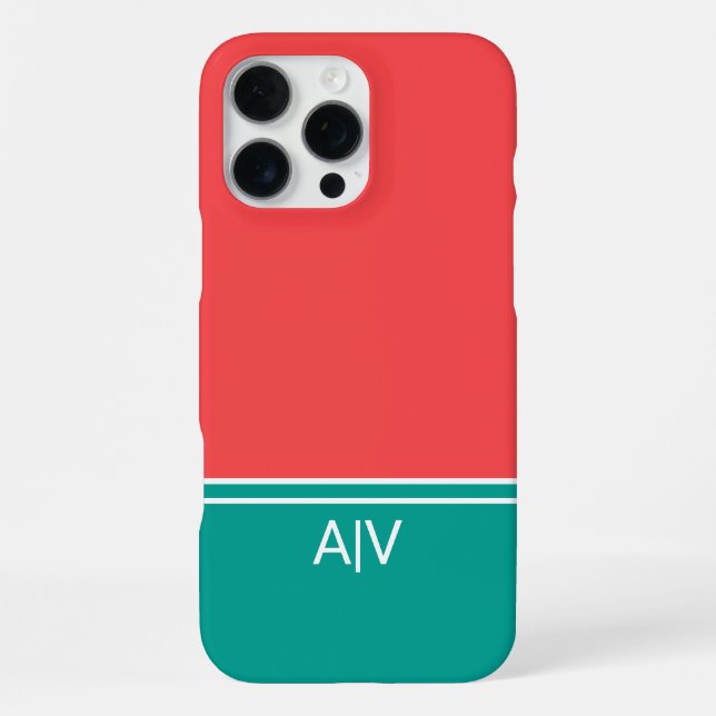 Modern Summer Coral Aquamarine Monogram iPhone Case (Back)