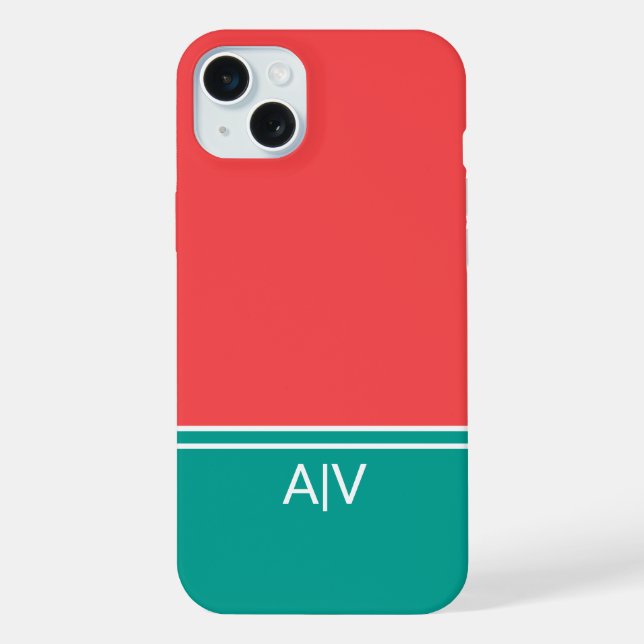 Modern Summer Coral Aquamarine Monogram iPhone Case (Back)