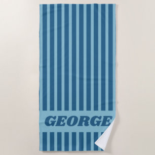 Modern Summer Dark Blue Striped Personalised Beach Towel