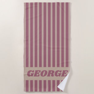 Modern Summer Dark Red Striped Personalised Beach Towel