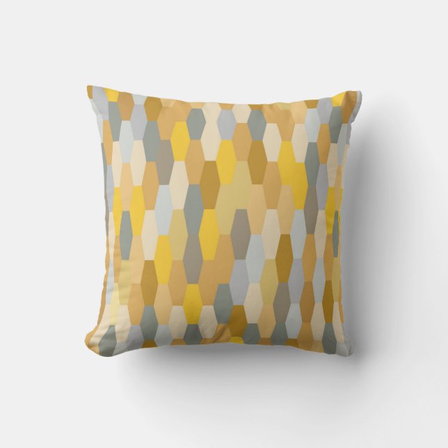 Modern Summer Geometric Pattern Yellow Grey Cushion (Front)
