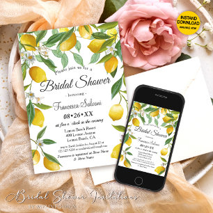 Modern Summer Lemon Boho Bridal Shower Invitation