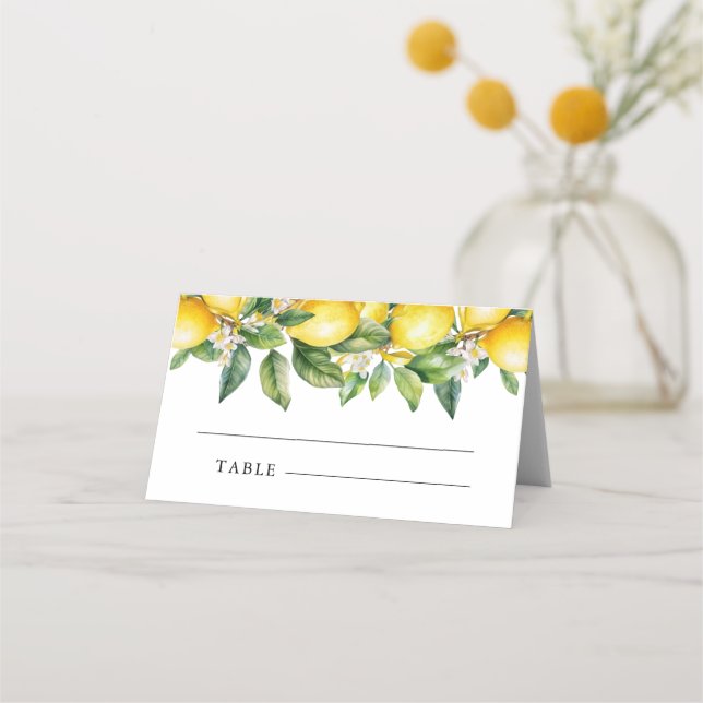 Modern Summer Lemon Citrus Bridal Shower Place Card (Front)