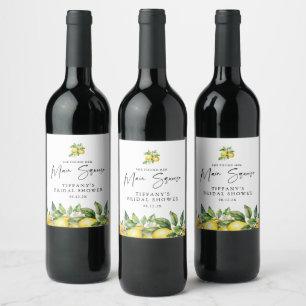 Modern Summer  Lemon Citrus Bridal Shower Wine Label