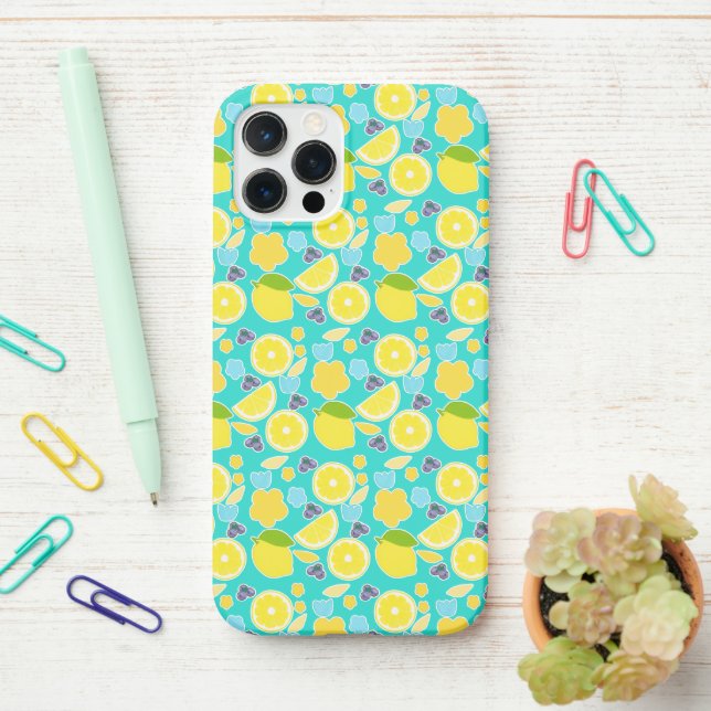 Modern Summer Lemon iPhone Case (On Desk)