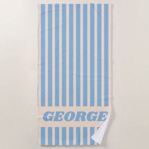 Modern Summer Light Blue Striped Personalised Beach Towel