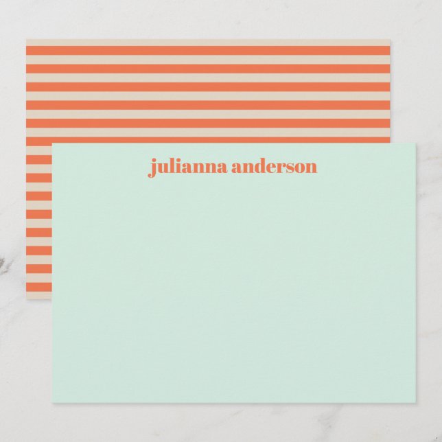 Modern Summer Mint Orange Striped Personalised  Card (Front/Back)