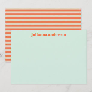 Modern Summer Mint Orange Striped Personalised  Card