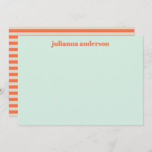 Modern Summer Mint Orange Striped Personalised  Card