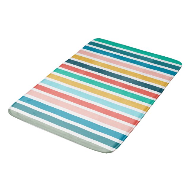 Modern Summer Multicolored Vertical Stripes       Bath Mat (Angled)
