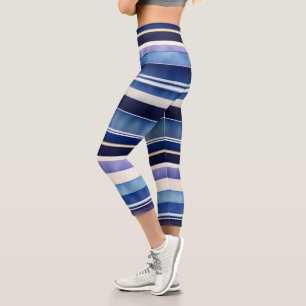 Modern Summer Navy Blue Boat Stripes Collection Capri Leggings