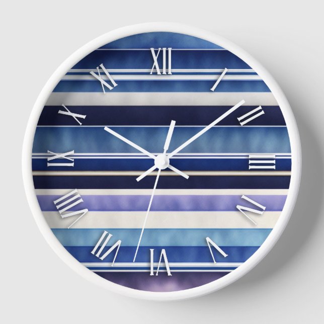 Modern Summer Navy Blue Boat Stripes Collection Clock (Front)
