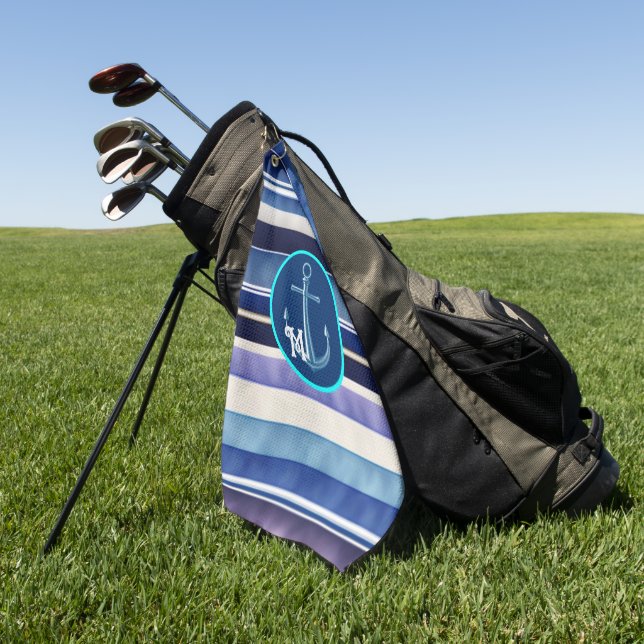 Modern Summer Navy Blue Boat Stripes Collection Golf Towel (Green)
