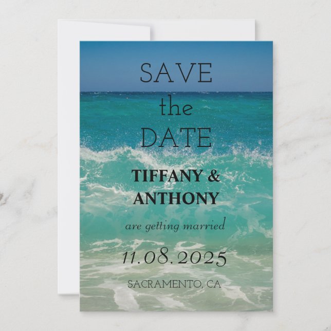 Modern Summer Ocean Beach Wedding Save The Date (Front)