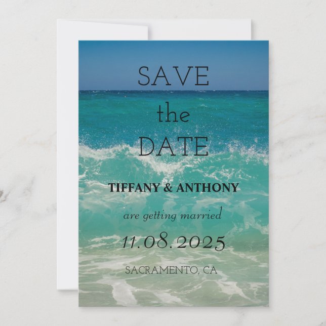 Modern Summer Ocean Beach Wedding Save The Date (Front)