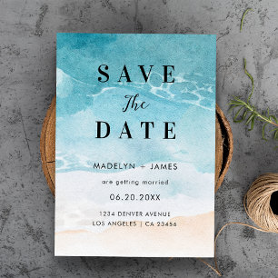 Modern Summer Ocean Beach Wedding Save The Date