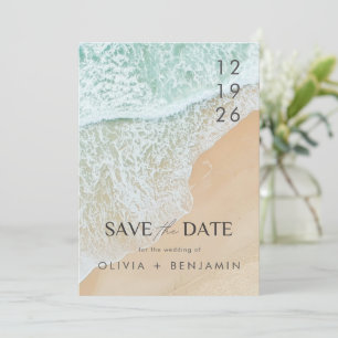 Modern Summer Ocean Beach Wedding Save The Date Invitation