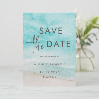 Modern Summer Ocean Beach Wedding Save The Date Invitation