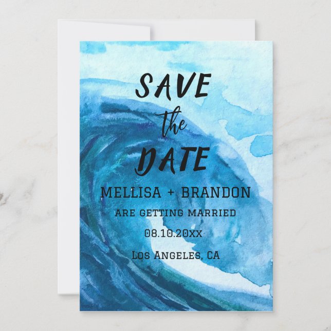 Modern Summer Ocean Waves Elegant Beach Wedding  Invitation (Front)