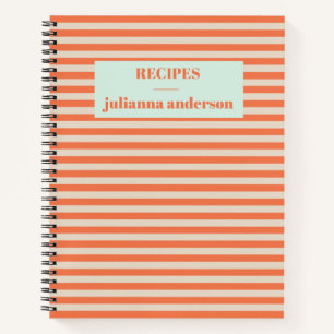 Modern Summer Orange Striped Personalised Recipe N Notebook