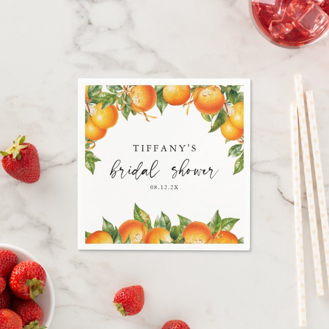 Modern Summer Oranges  Citrus Bridal Shower Napkin (Insitu)