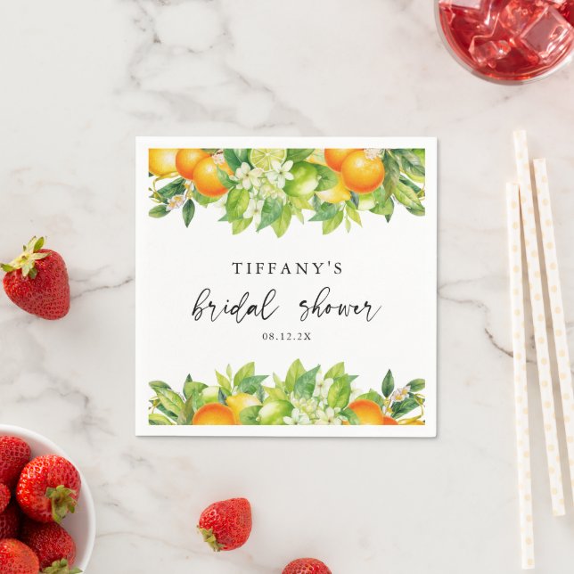Modern Summer Oranges  Citrus Bridal Shower Napkin (Insitu)