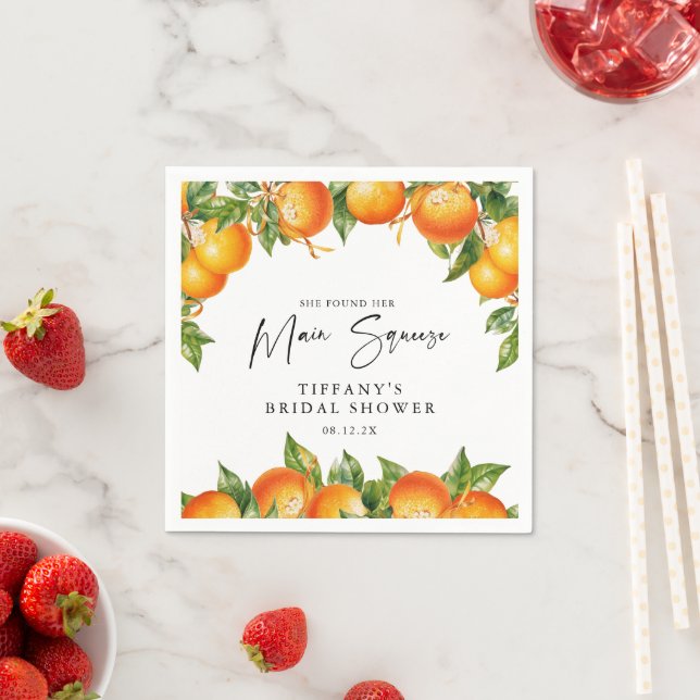 Modern Summer Oranges Lemon Citrus Bridal Shower Napkin (Insitu)