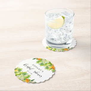 Modern Summer Oranges Lemon Citrus Bridal Shower Paper Coaster