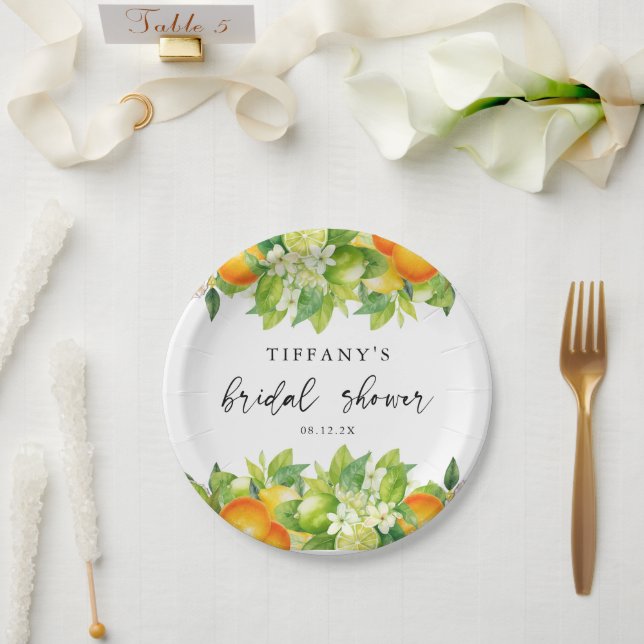 Modern Summer Oranges Lemon Citrus Bridal Shower Paper Plate (Wedding)
