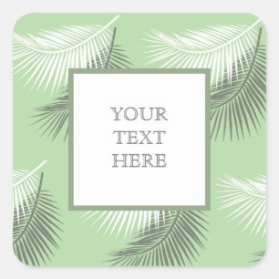 modern summer palm leaf background sage green card square sticker