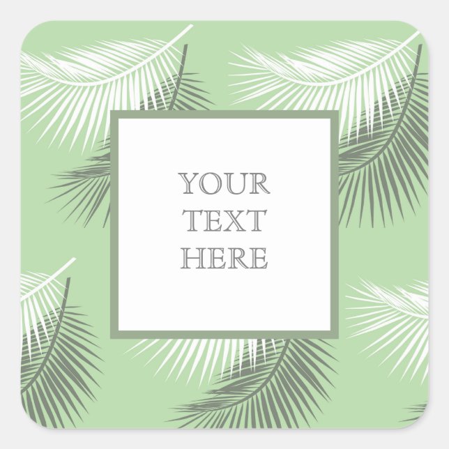 modern summer palm leaf background sage green card square sticker (Front)