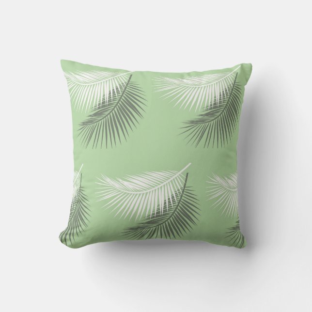 modern summer palm tree leaf background sage green cushion (Front)