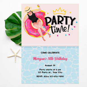 Modern Summer Party Time Girl Birthday Invitation