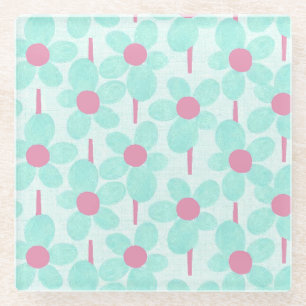 Modern Summer Pastel Floral Outdoor Glass Coaster