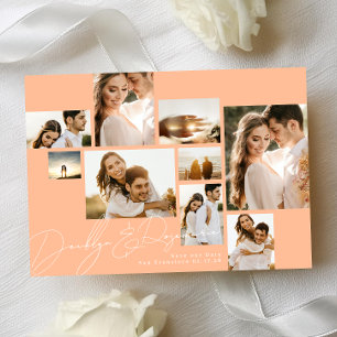 Modern Summer Peach Collage Qr Code Multi Photo Save The Date