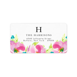 Modern Summer Pink Floral Turquoise Personalised Label