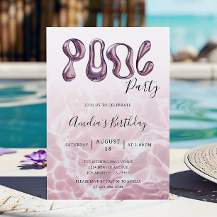 Modern Summer Pink Pool Party Birthday Invitation