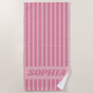 Modern Summer Pink Striped Personalised Beach Towel